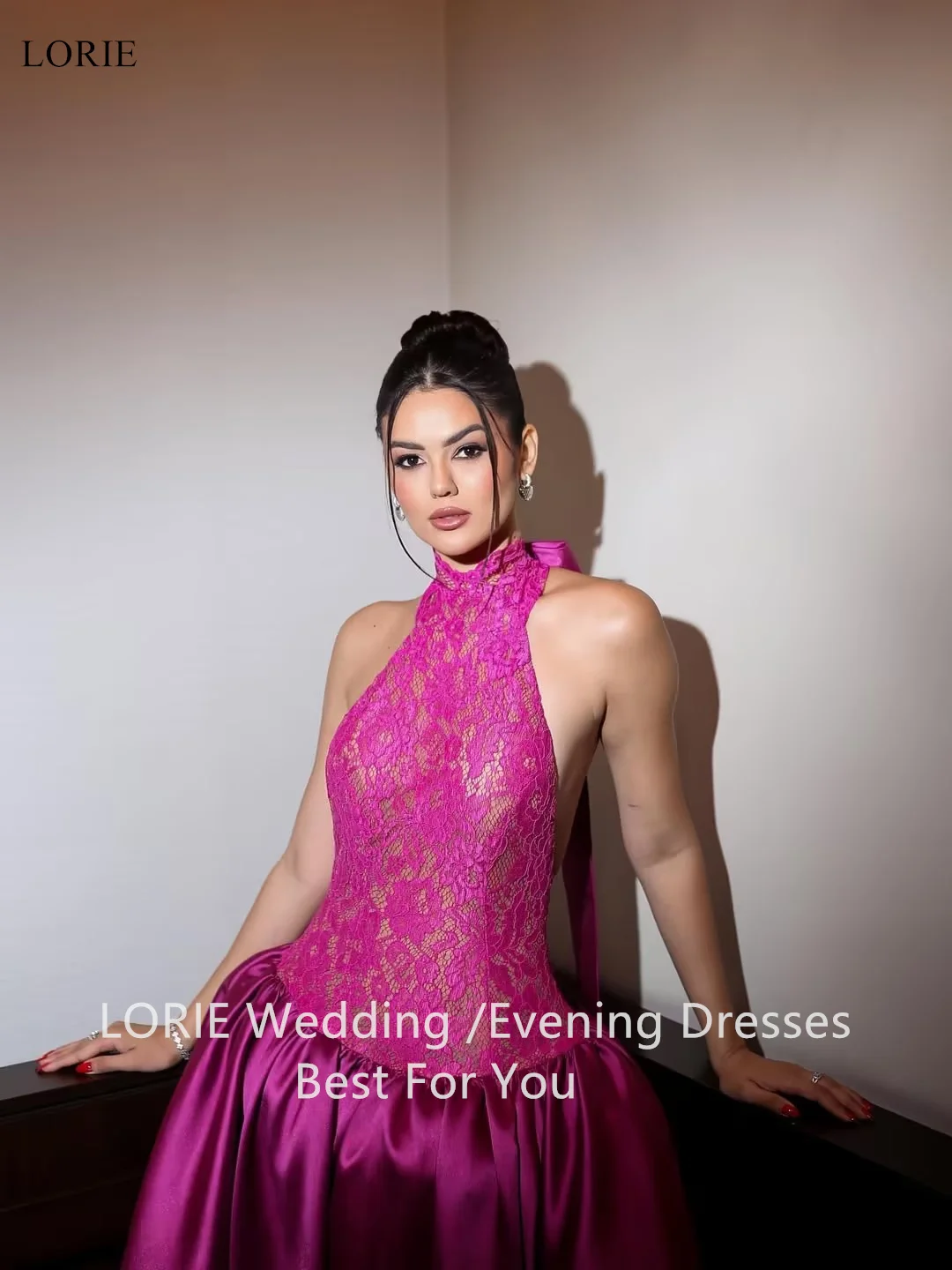 LORIE Elegante Satin-Partykleider, sexy Spitze, ärmellos, A-Linie, Abendkleid, drapiert, für formelle Anlässe, Abendkleid, individuell gestaltet