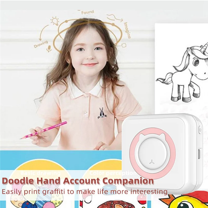 

ATP-Mini Thermal Printer Wireless Bluetooth Printer Multifunctional Label Printer with Self Adhesive Paper+Color Pen Pink