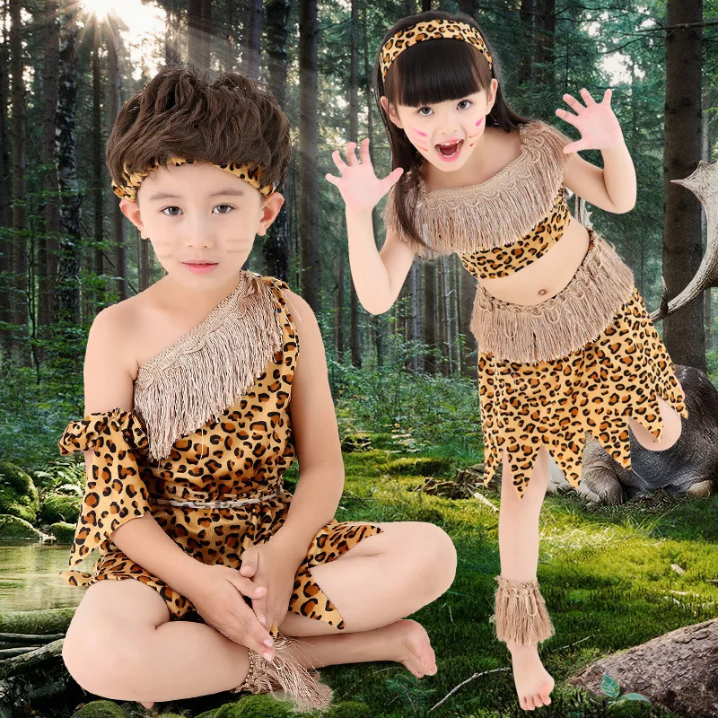 Halloween Kid Adult Savage Cosplay kostiumy leopard Indian Boy Girl Dress School rekwizyty sceniczne odzież Hunter Clothes