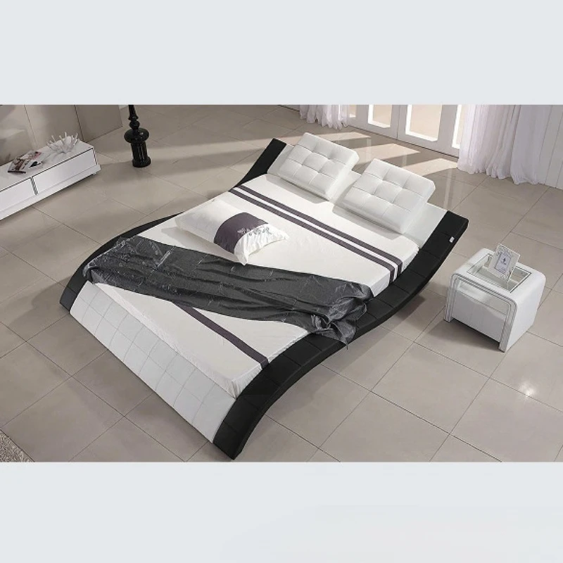 Leather art bed  Nordic master bedroom wedding  European leisure  personalized soft bed