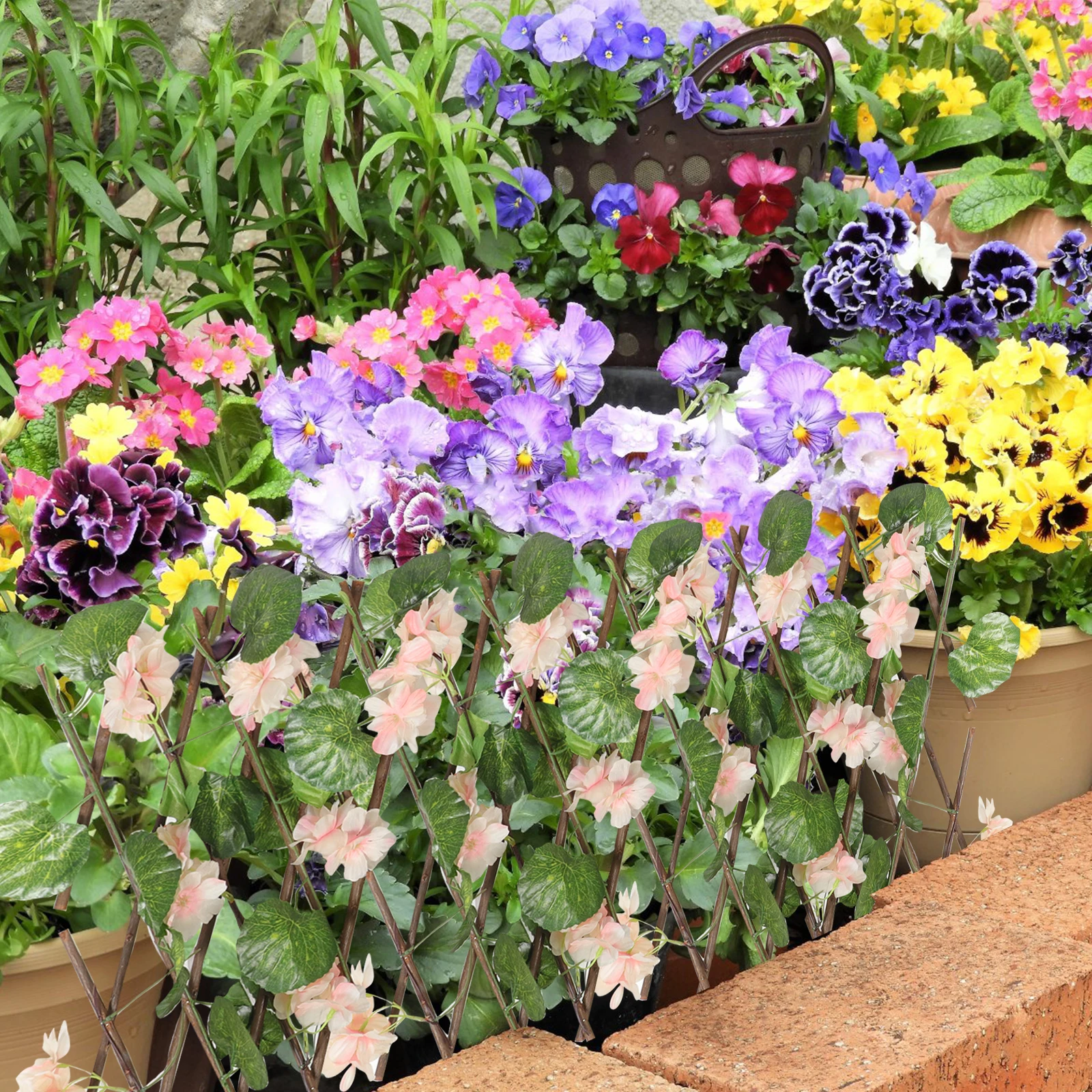 

Artificial Flower Privacy Fence Retractable Screening Outdoor Decoration Garden Trellis Decor