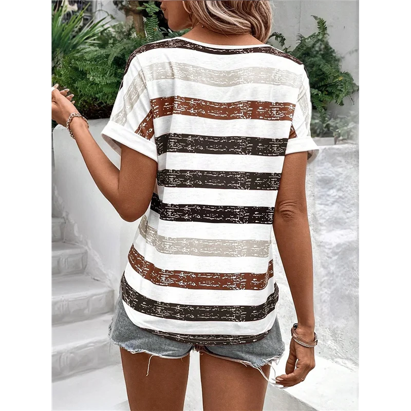 

ABRT-женские летние топы, рубашки с короткими рукавами «леланец», модная одежда с v-образным вырезом 2025, одежда