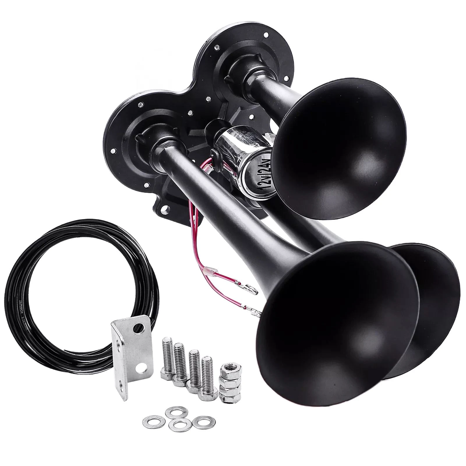 1 Set 135dB Car Horn DC 12V/24V Car Air Horn 3 Trumpets Train Horns Kit For Car Trucks Boats Motorcycles Accessories Replacement