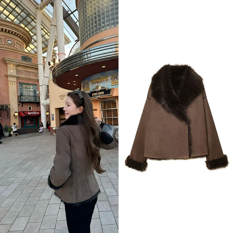Guobioziy Women's Top 2026 New Short Leather And Fur Jacket With Asymmetrical Large Lapel Suits Any Shoulder Width