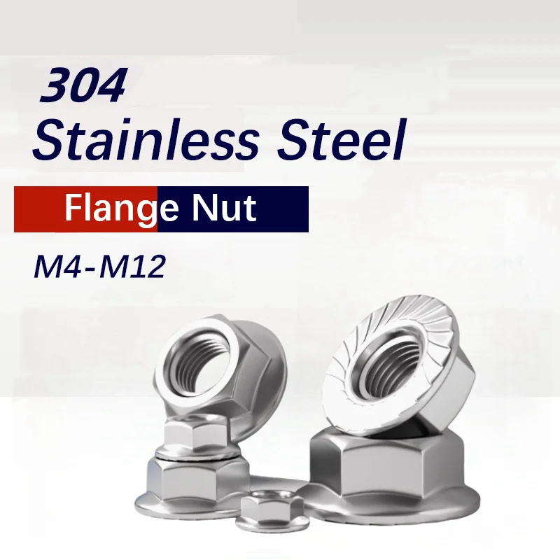 20/100pcs 304 Stainless Steel Flange Nuts GB6177 Spur Serrated Anti-Slip Locking High Strength Hex Flange Nuts M4/5/6/8/10/12