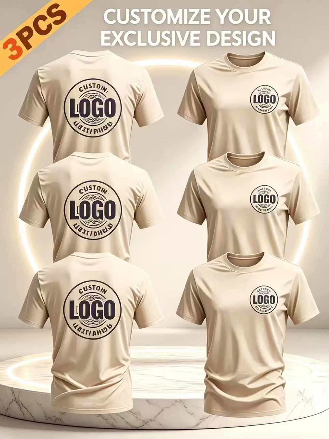 [3pcs Set] Men'S Custom Casual Sports T-Shirt, Print Pattern/Photo/Logo/Emblem/Round Neck Breathable Quick-Dry Shirt