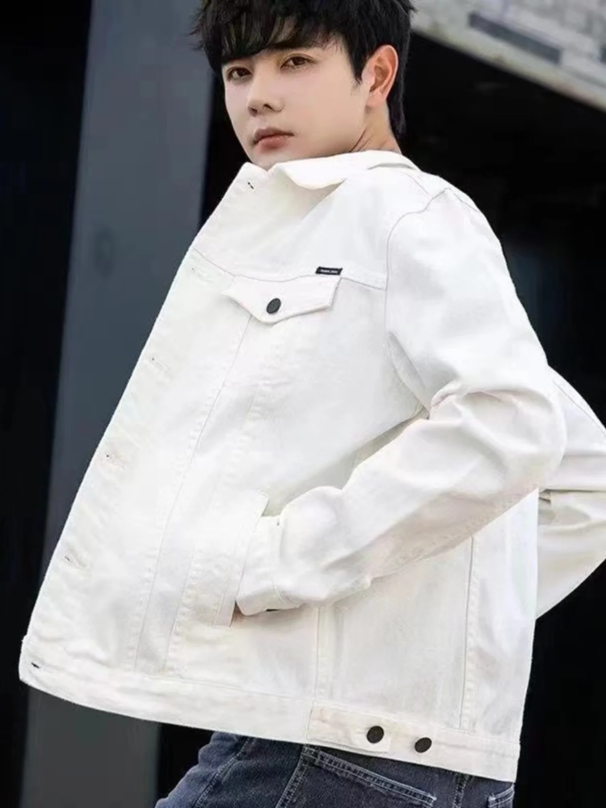 

Молодежная повседневная джинсовая куртка свободного кроя, мужская модная рабочая куртка Haome, корейская куртка с длинными рукавами, однотонный топ