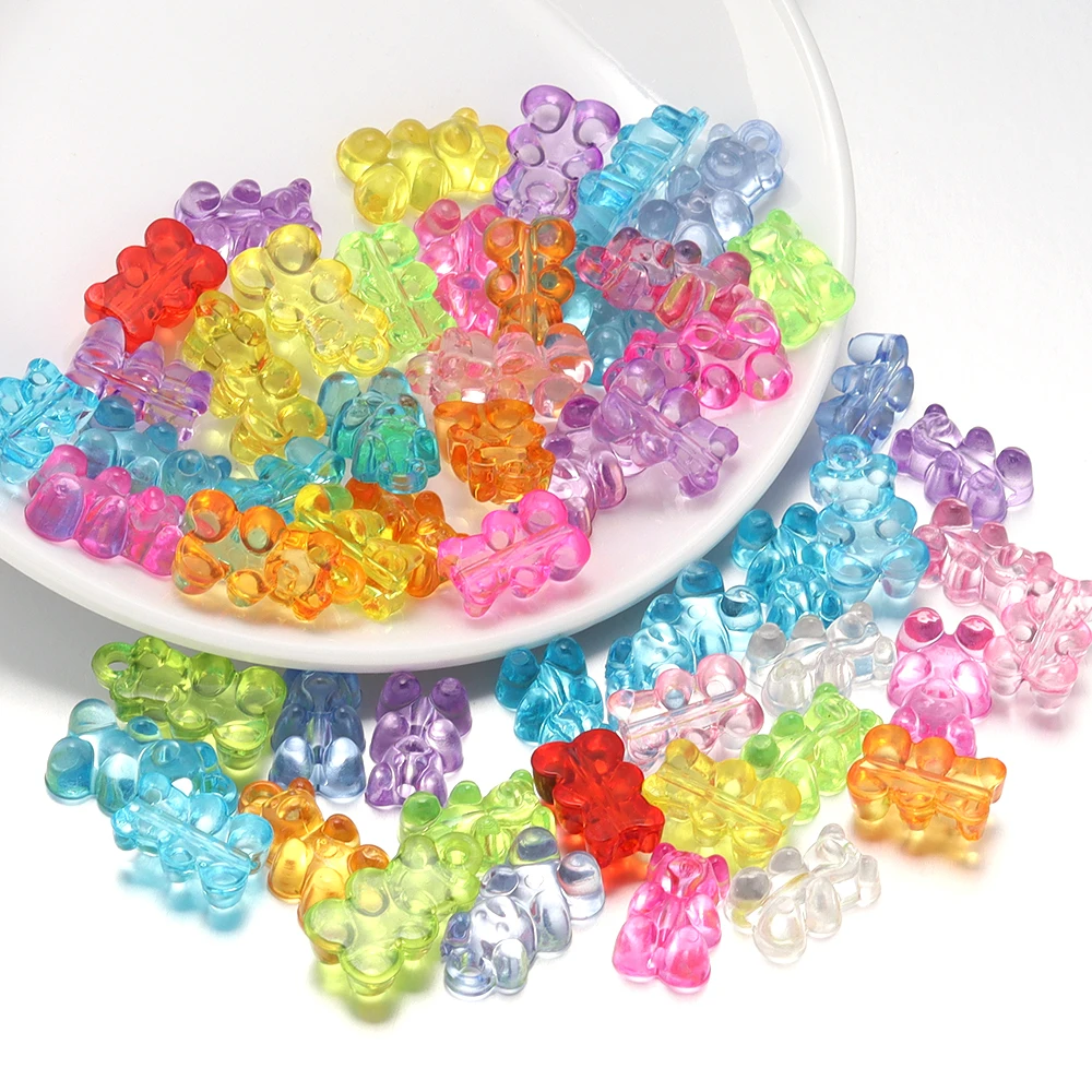 50pcs Colorful Transparent Cute Gummy Bear Acrylic Loose Spacer Beads For Jewelry Making Bracelet Charms Necklace Pendant