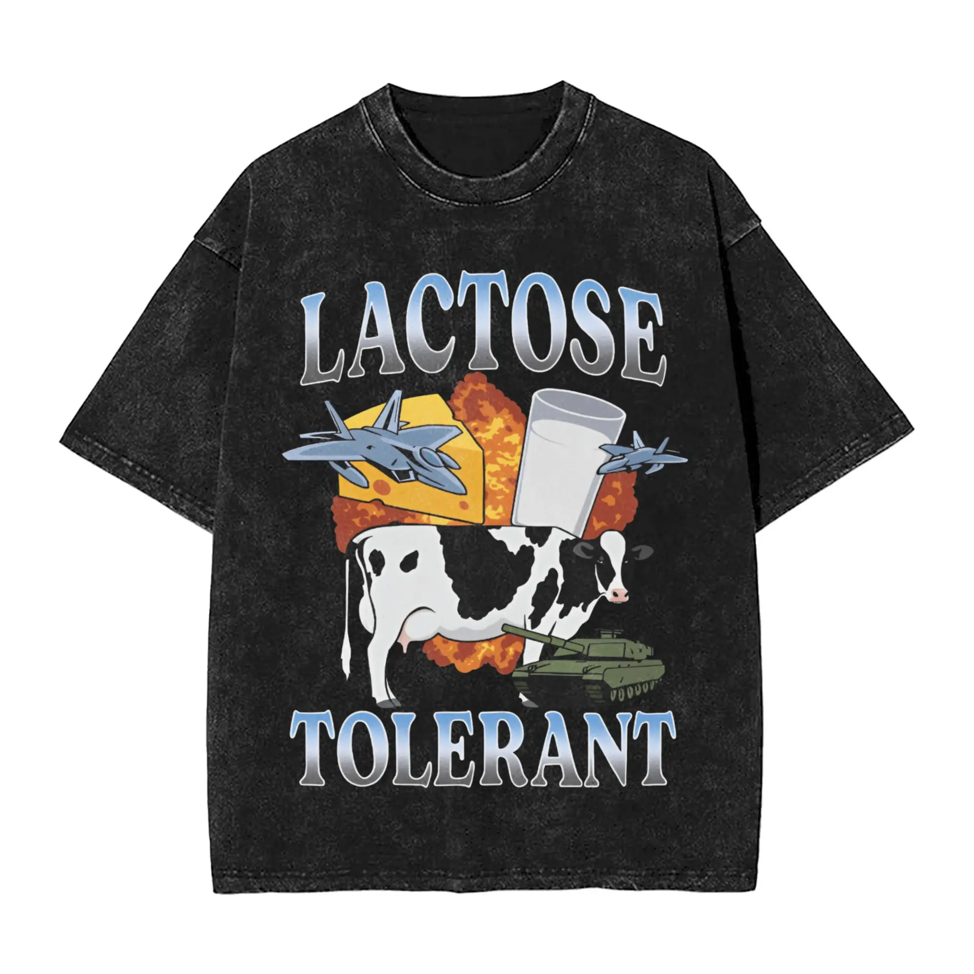 

Harajuku Washed T Shirt Lactose Tolerants Cotton T Shirts Fashion Tee Shirt for Male Summer Y2K Funny Design Tees