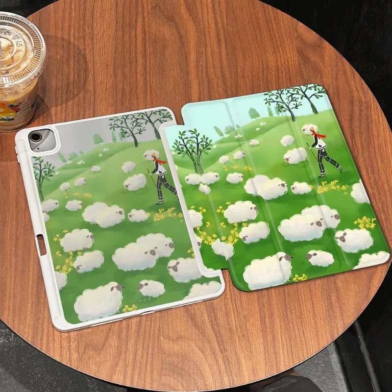 Smart Cover Case for IPad Air 6 Case IPad 10th Gen Air 5th 4th 10.9 Pro 11 2nd 3rd 4th IPad 5th Generation 9.7 Inch Graze Sheep