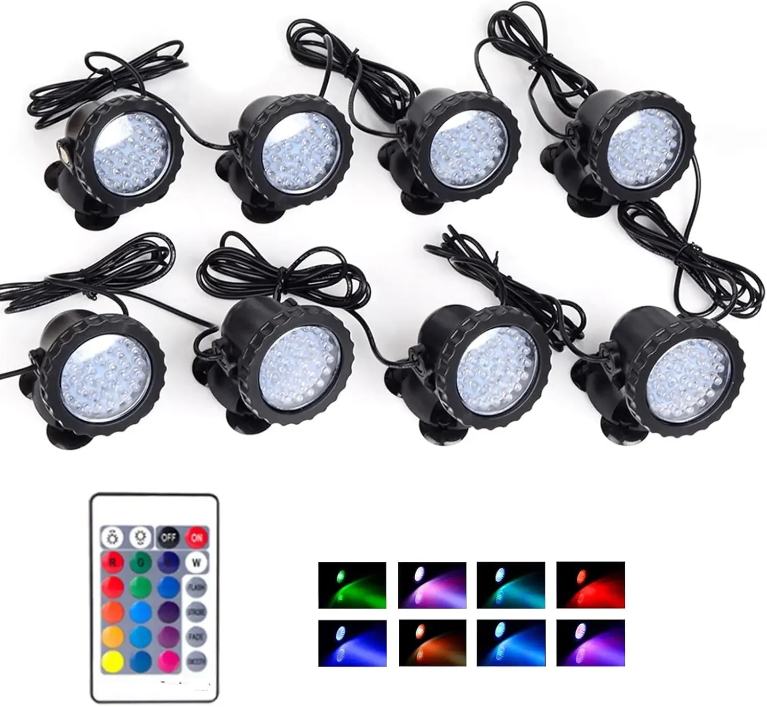 Pond Lights Underwater LED Fountain Lights, IP68 Waterproof RGB Multi-Color Memory Dim Adjustable Yard Spot Light for Outdoor Ch