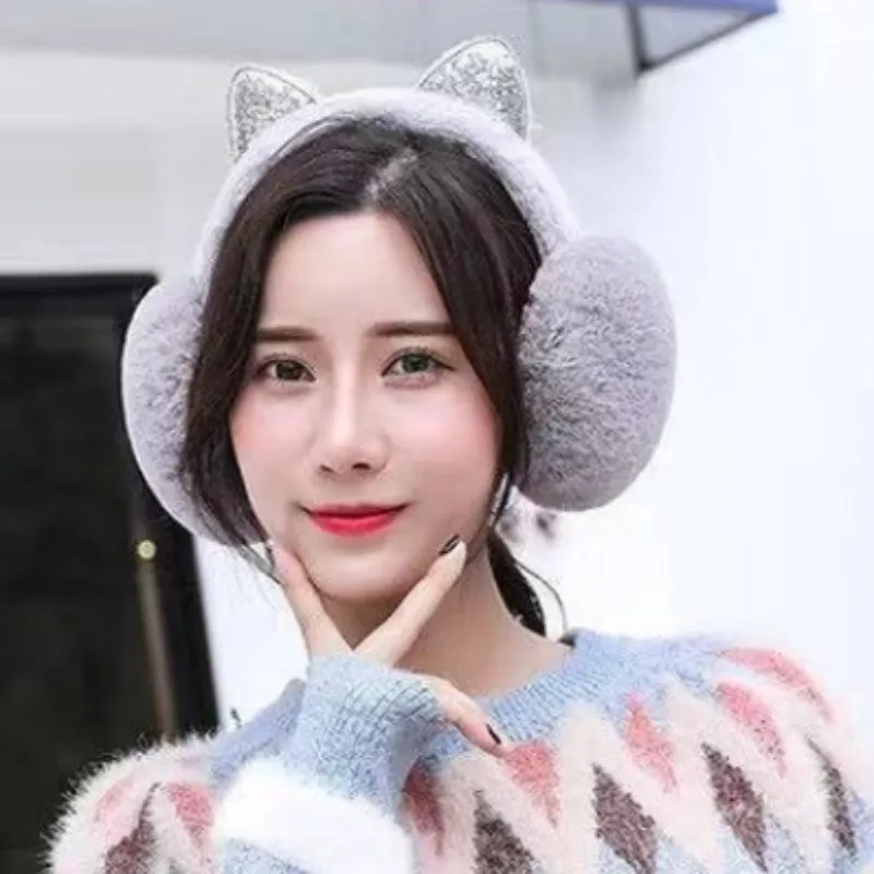 Cute Cat Earmuffs For Women Girls Children Winter Warm Faux Rabbit Fur Soft Cashmere Ear Muffs Plush Ski Warmer Cover Earflaps