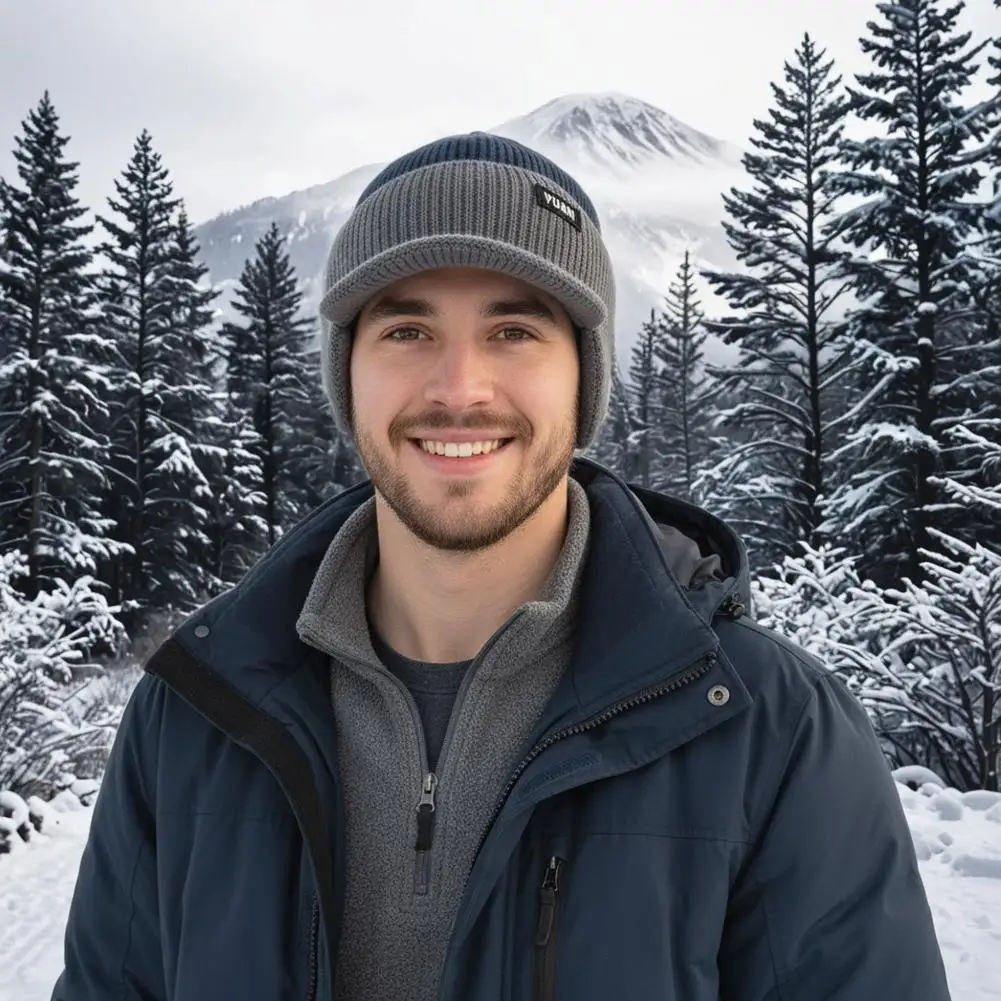 قبعة صغيرة محبوكة دافئة لعام 2025 مع حافة وأذن، قبعة بيريه دافئة مبطنة بالصوف للرجال والنساء، مناسبة للتنقل اليومي #4