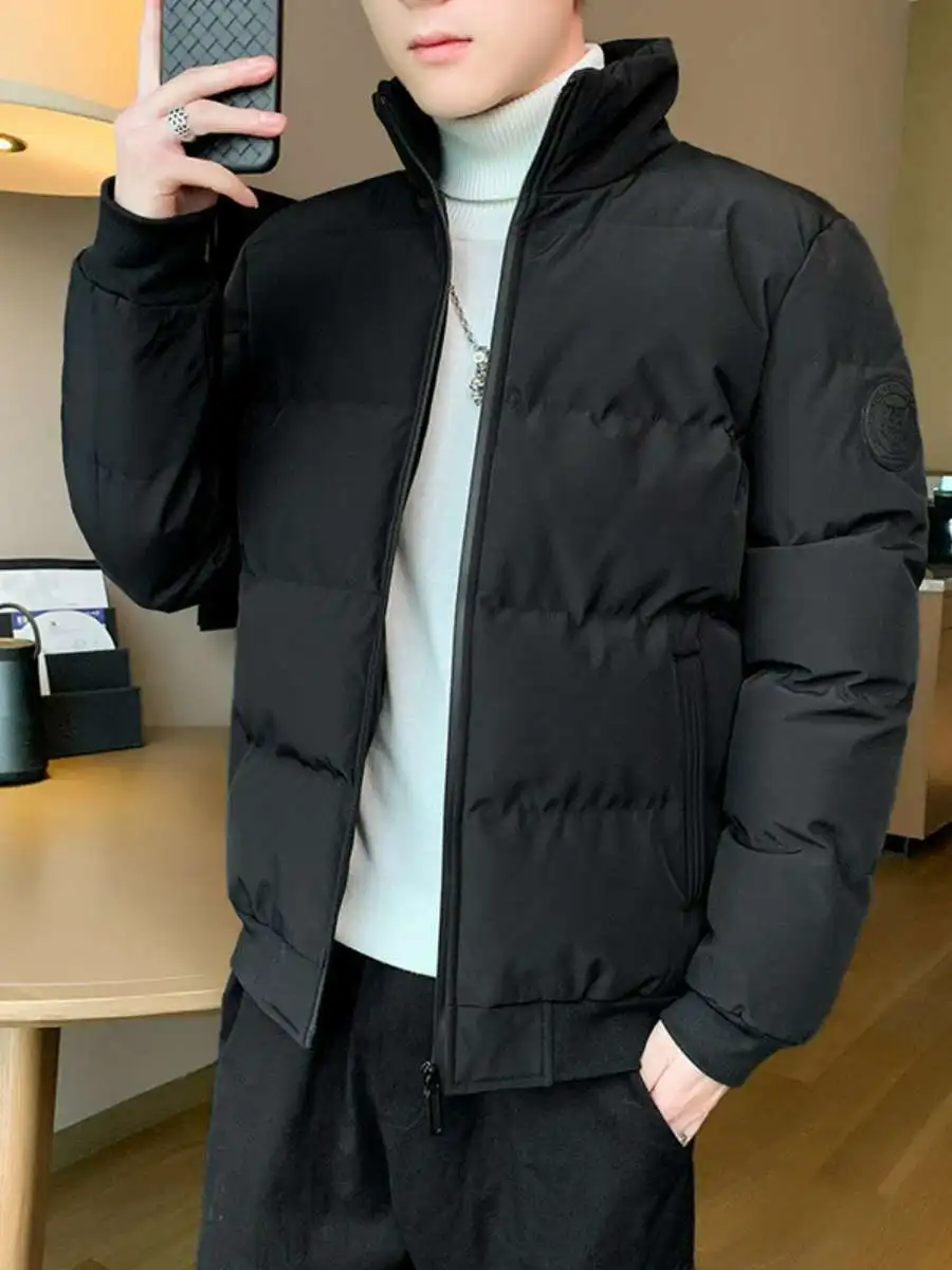 Cappotto da uomo in cotone ort Thiened Autunno Inverno Stampa testa di tigre Cappotto semplice con colletto alla coreana in puro colore Vestibilità ampia casual