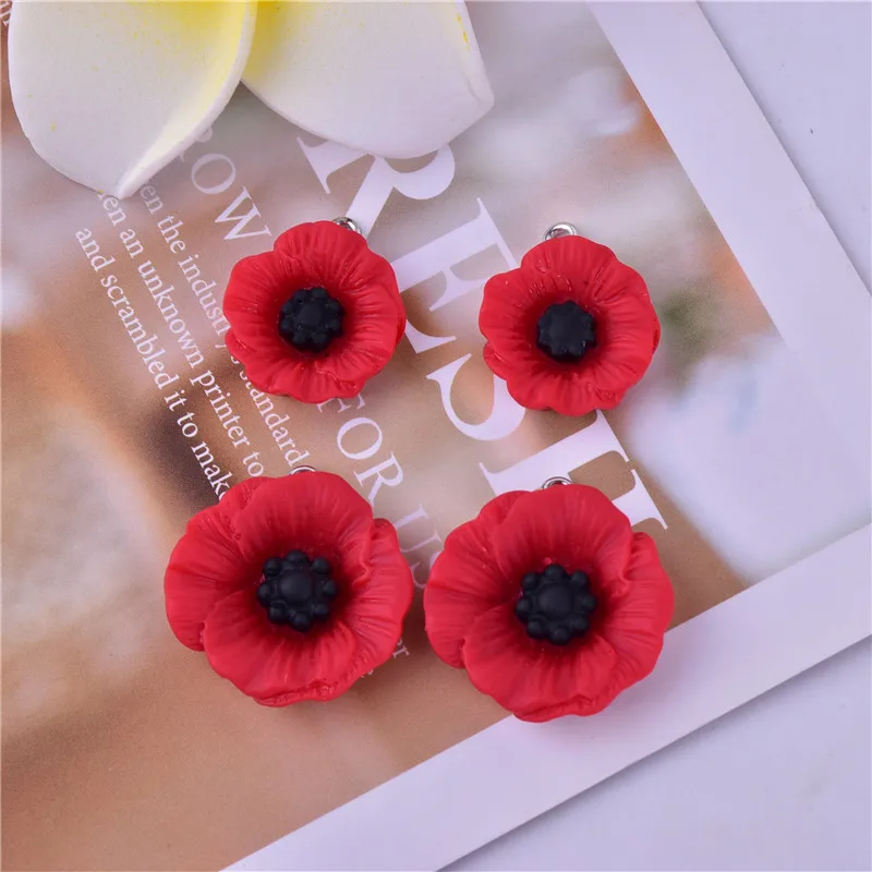 10pcs/20pcs/pack Poppy Charms for Anzac Day Resin Flower Jewlery Charms  for Bracelet Eearring DIY Making