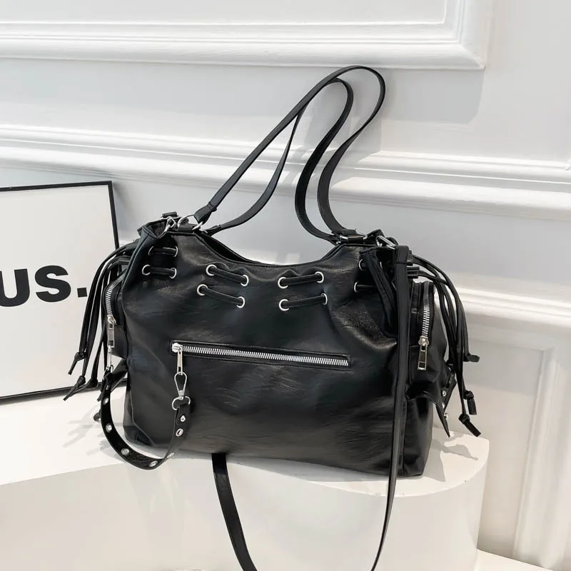 

2025 A/W Vintage Large Capacity Tote Bag for Women, Genuine Leather Multi-way Shoulder Crossbody Purse, Retro Chic Work Bag