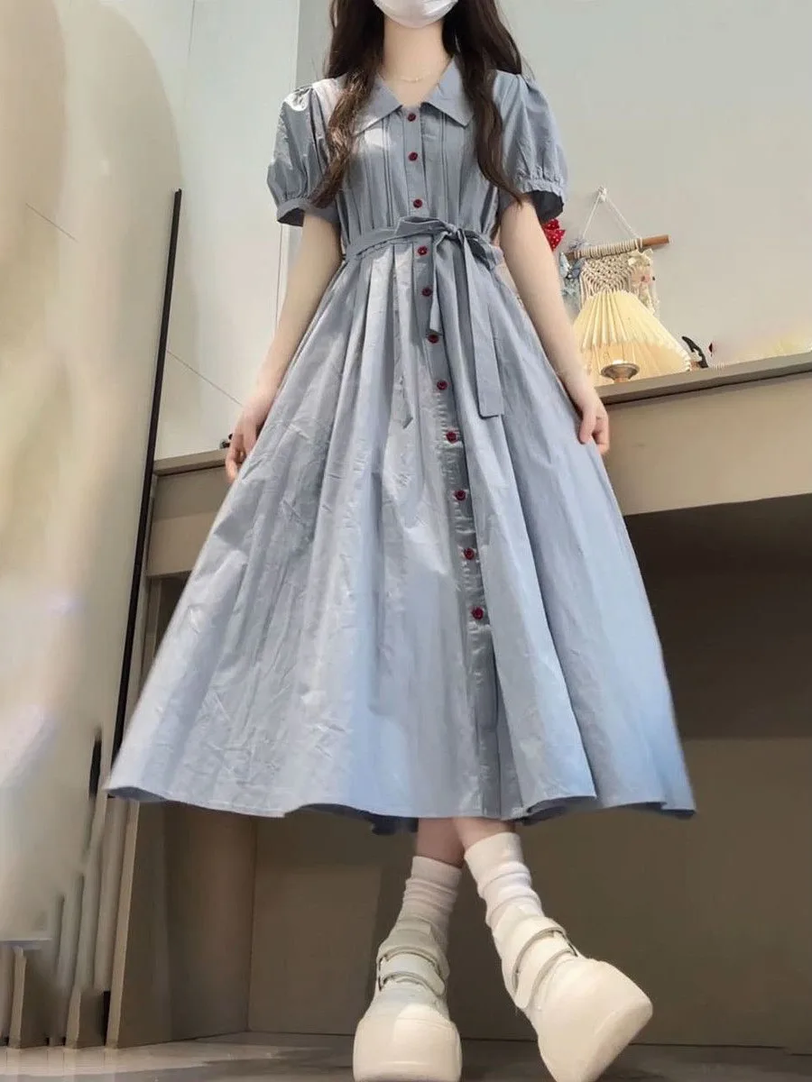 Abito estetico accademico Abito camicia con colletto polo 2025 Nuovo abito longuette ALine stile ragazza morbida Donna Cottagecore Serein Vibe