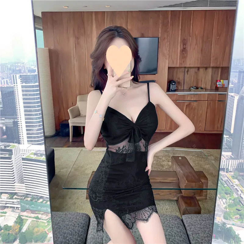 女性の秋の新作、ローカットスプライスレーススプリットボディコンショートドレストレンディ