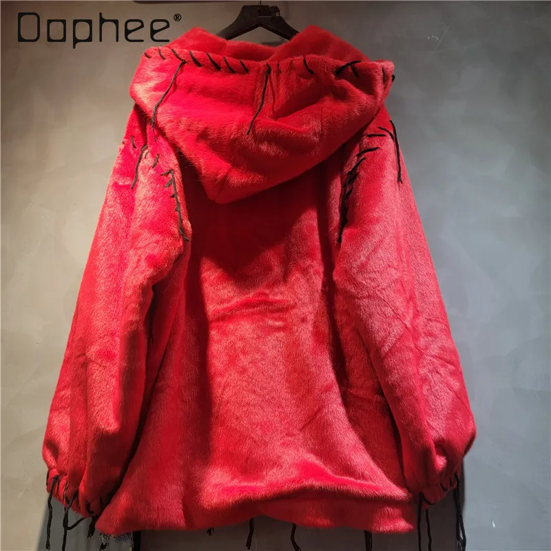 Felpe con cappuccio di media lunghezza alla moda di grandi dimensioni in stile europeo da donna Cappotto peloso con stampa croce gotica stile Harajuku autunno inverno