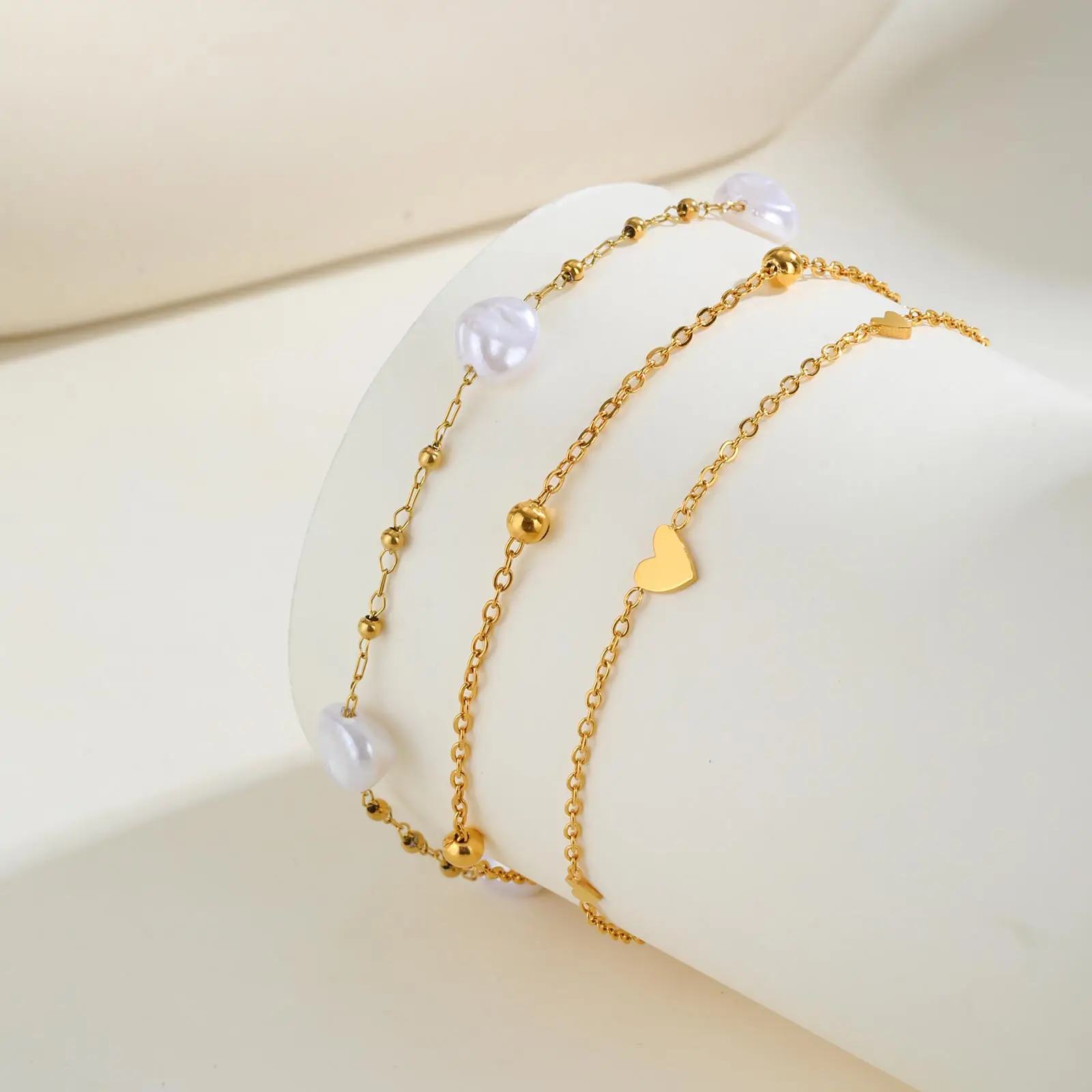 Picture 5: Minimalist Heart Beaded Chain Anklet for Women Girl, Stainless Steel Gold Plated Ankle Bracelet, Foot Jewelry Summer Accessories