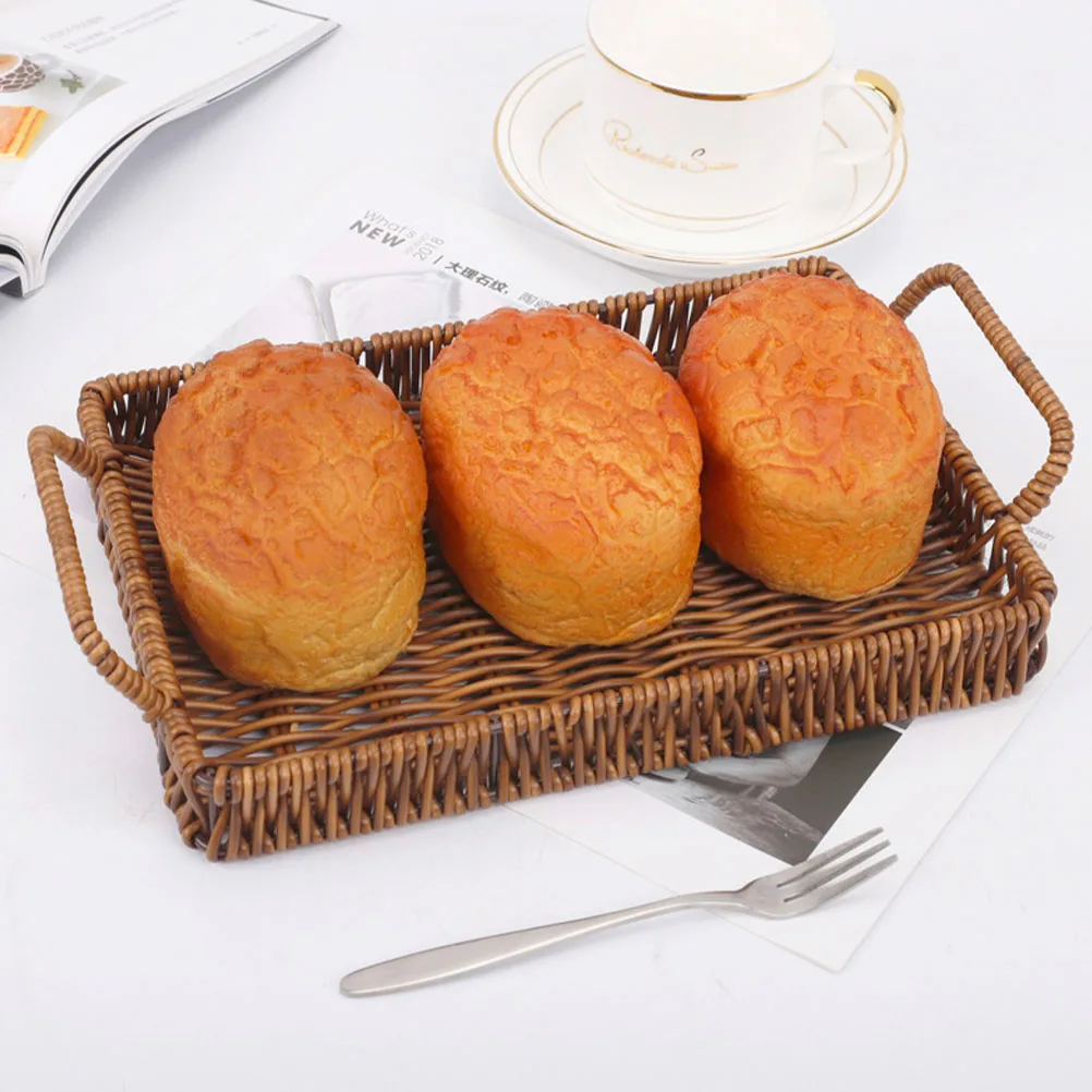 

Coffee 26x19x3 5cm Woven Plastic Bread Basket Rectangle Snack Fruit Storage Kitchen Decorative Reusable
