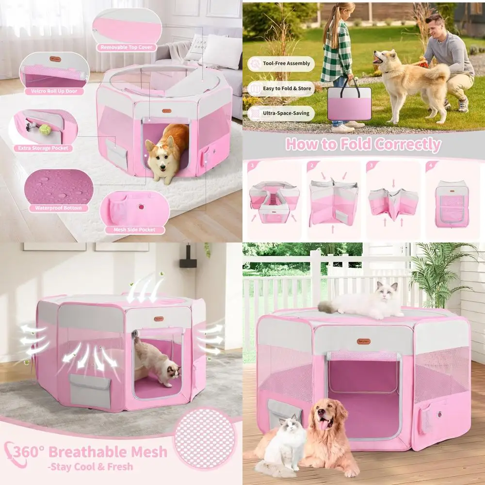 

Портативный складной манеж для домашних животных со съемным тентом для маленьких собак и кошек, подходит для использования в помещении и на улице