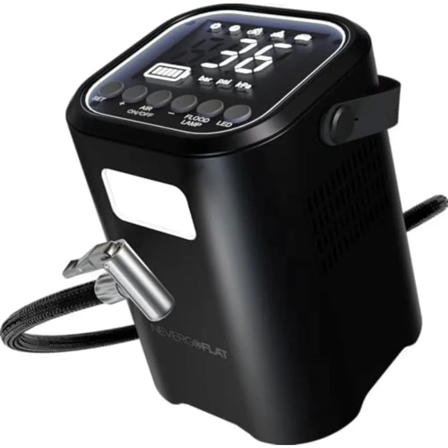 

Портативный автомобильный компрессор 150 PSI с аварийным освещением и повербанком 4000 мАч для шин, черный, универсальный, для экстренных ситуаций