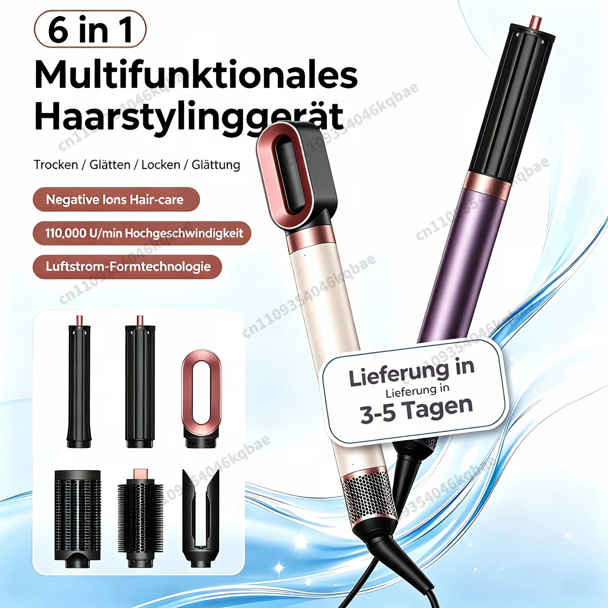 SenCiciMen 6-in-1 Air Multi-Styler & Haartrocknerbürste mit Auto-Wrap-Lockenstäben, 1500W leistungsstarker Föhn mit negativen Ionen, schnelles Trocknen, Locken, Volumenbildung & Glättung, Geschenk für