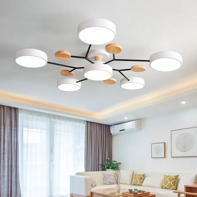 Modern Chandelier Lampshade Color Optional Ceiling Fixture Light Bedroom Living Room Home Nordic Wood Suspension Luminaire Lamp