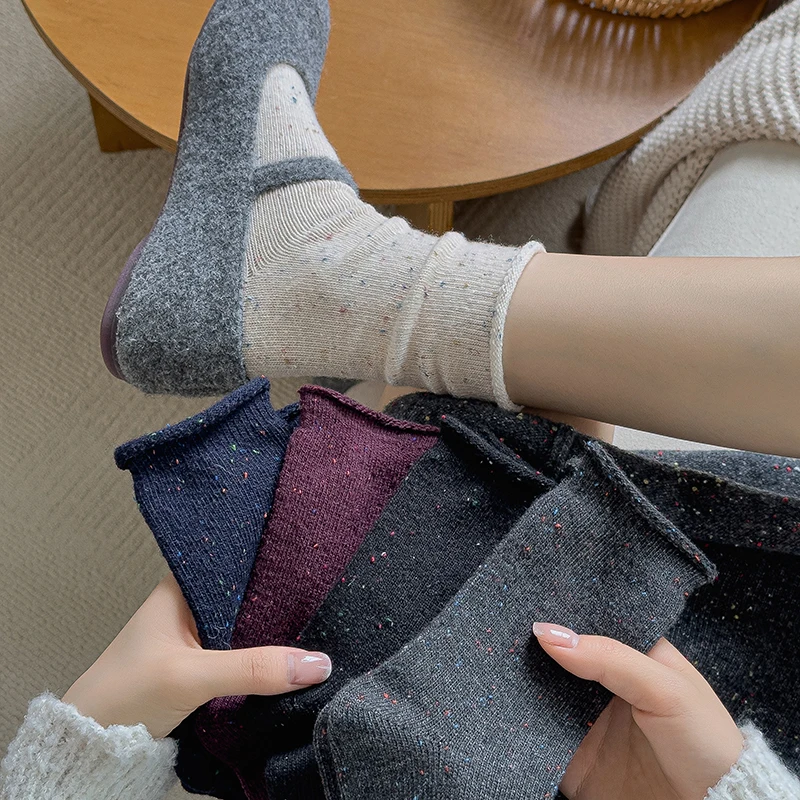 

Women's Socks Warm Autumn Winter New Retro Style Loose Socks High Quality Wool Casual Colorful Simple Thick Socks Female Daily