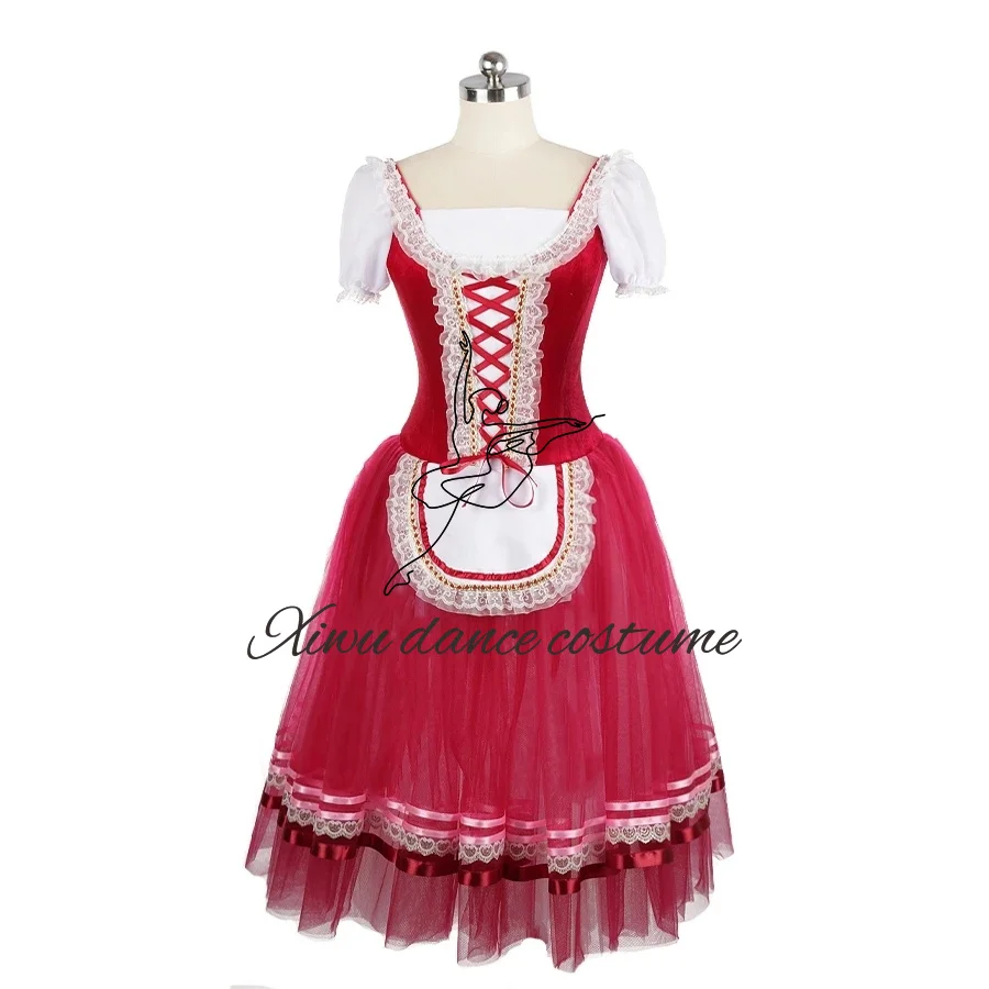 Robe Giselle en velours paon pour filles, Tutu de Ballet romantique rouge long, costume de scène de ballet professionnel, compétition pour femmes