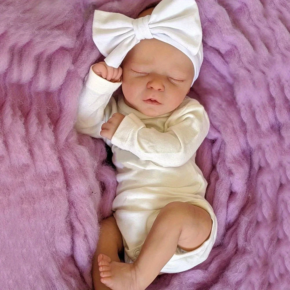 BZDOLL 18 Zoll schlafende Reborn-Babypuppe, weicher Vinylkörper, Badespielzeug, Mädchen, Kind, 45 cm, Neugeborenes Bebe mit 3D-bemalter Haut und sichtbaren Adern, Spielzeug, waschbar