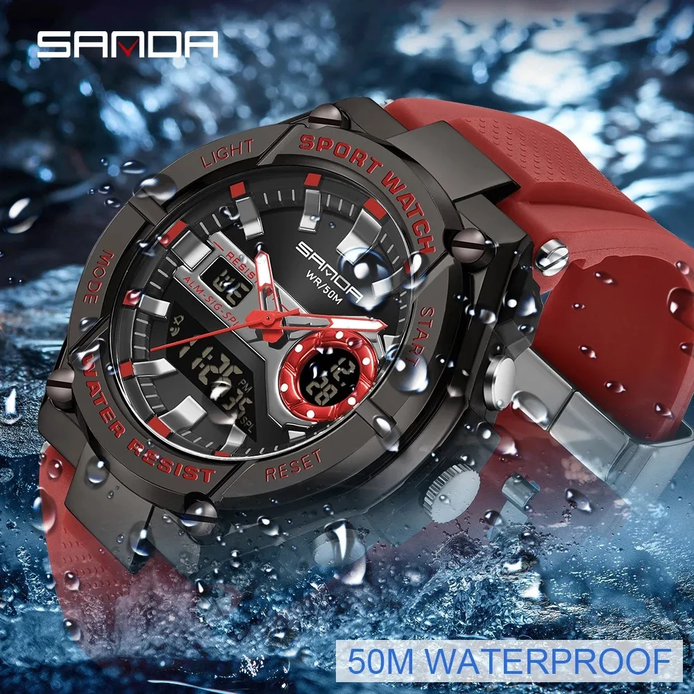 Sanda 2024 Nieuwe Herenhorloges 50M Waterdicht Quartz Polshorloge Buitenshuis Sport Led Digitaal Horloge Voor Mannelijke Relogios Mascuo 3123