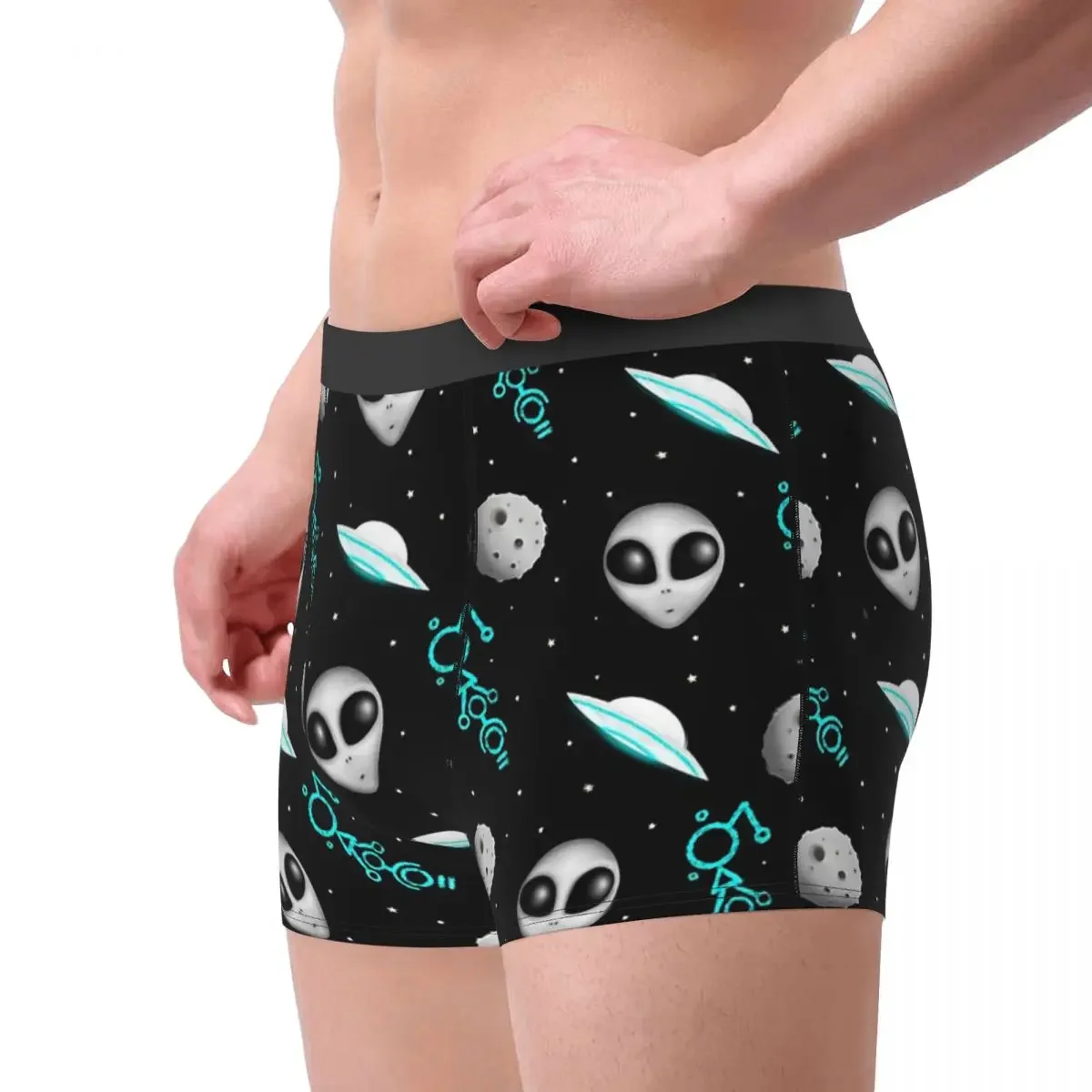 Alien UFO Moon Crop Circle Pattern Underpants Breathbale Panties Male Underwear Sexy Shorts Boxer Briefs