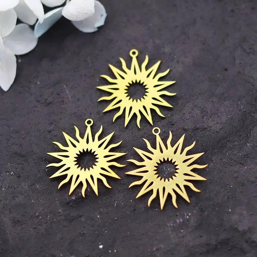 

3pcs Gold Color Fire Sun Pendant Charms for Jewelry Making Bracelets Earrings Necklace Sunshine Stainless Steel diy Accessories