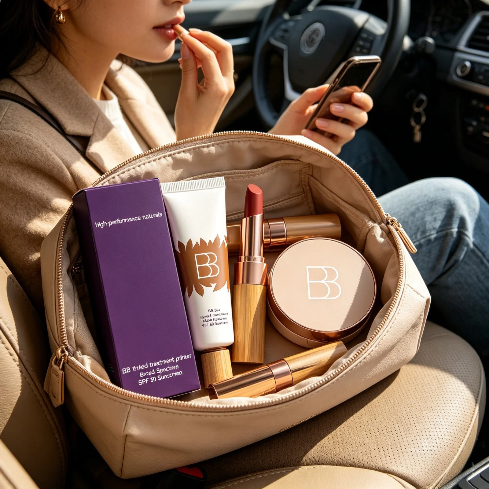 Base de Maquillaje BB Cream con Protector Solar FPS 30, Acabado Mate Natural, Resistente al Agua, Larga Duración, con Brocha