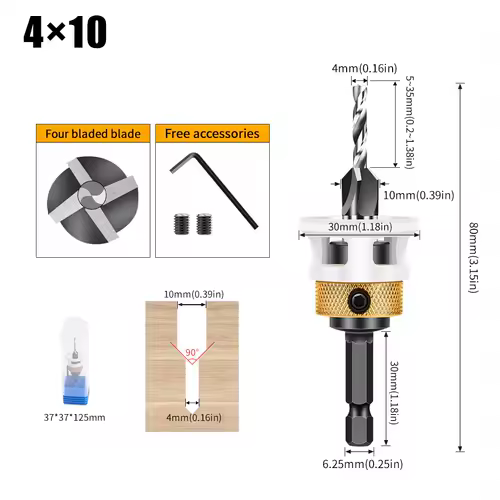 Woodworking Limit Four Edge Countersink Drill Alloy Drill Cone Drill Adjustable Depth Step Drill Screw Countersink Drill Bit - Image 13