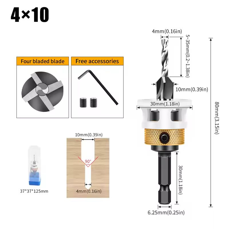 Woodworking Limit Four Edge Countersink Drill Alloy Drill Cone Drill Adjustable Depth Step Drill Screw Countersink Drill Bit - Image 13