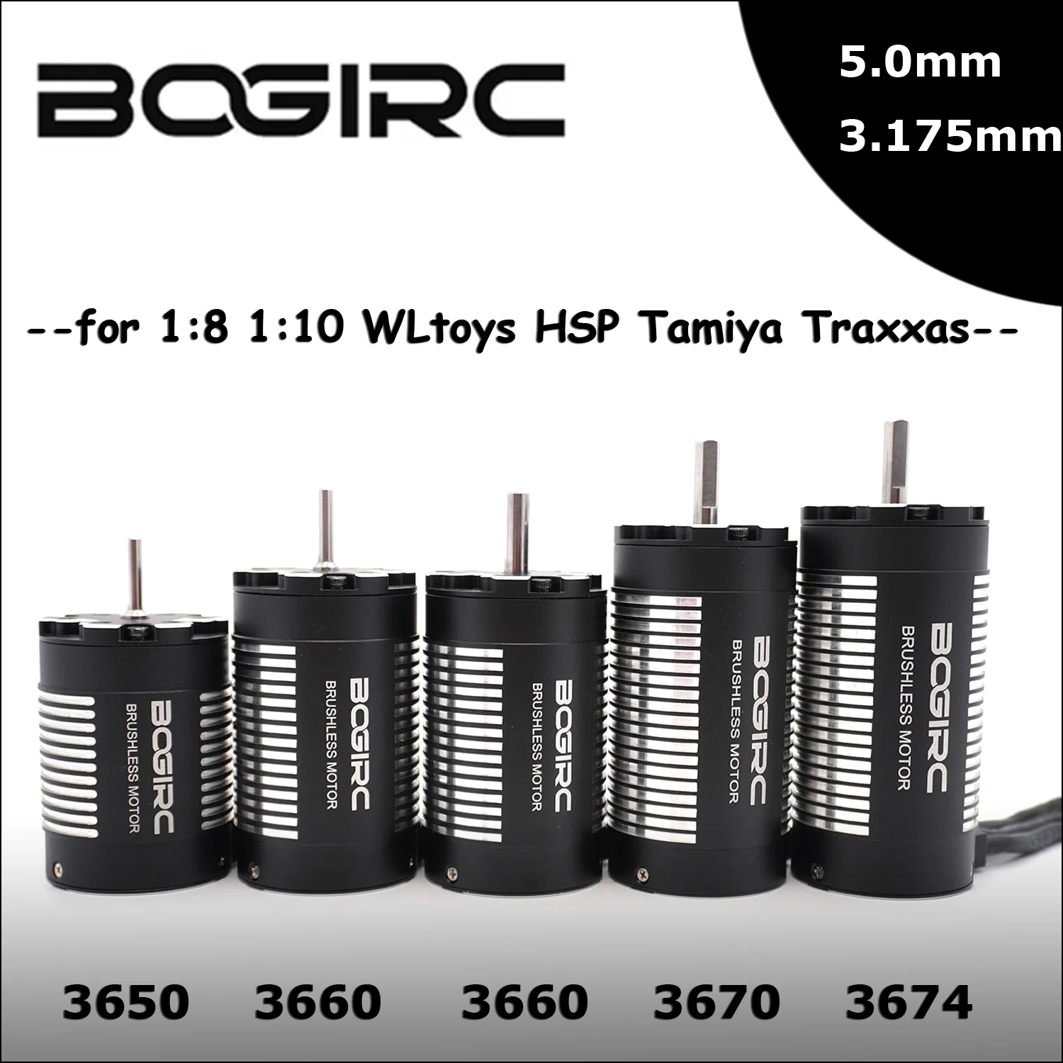 

BOGIRC RC Motor 3650 3660 3670 3674 Sensorless Brushless Motor 5.0mm/3.175mm for 1/8 1/10 RC Car Drift Racing Off-Road RC Boat