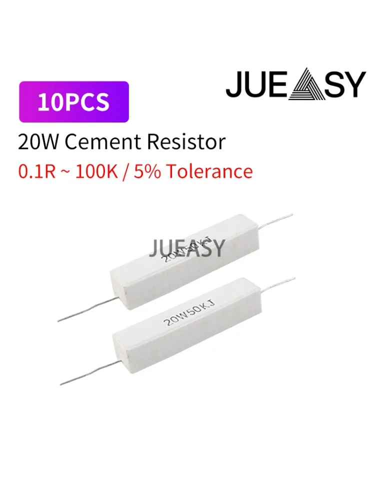 10 szt. Rezystor cementowy 20W 5% Rezystancja mocy 0.1R 1K 2 3 4 5 6.2 7.5 8.2 10 12 15 20 22 24 30 33 43 47 50 51 68 91 100 120 150R — zdjęcie produktu 6