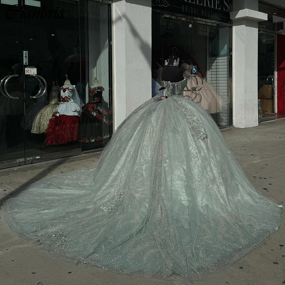 Vestido De quinceañera con apliques De cuentas De cristal, corsé De encaje, ilusión De princesa, escote Corazón, 15 Años