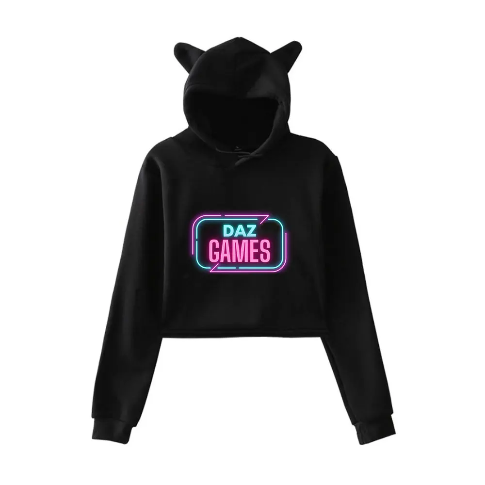 

Daz Games винтажная уличная одежда 90-х годов с логотипом, толстовки с капюшоном для девочек, укороченный модный спортивный пуловер с кошачьими ушками