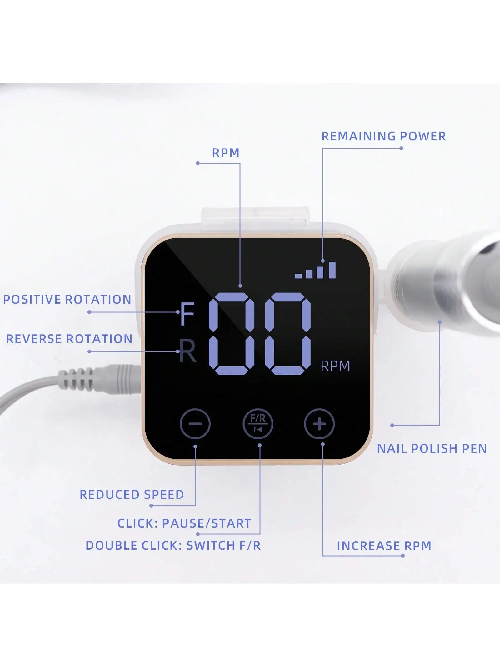 Profesjonalna elektryczna frezarka do paznokci 2 w 1, akumulatorowa, 3000mAh, 35000 obr./min, przenośna polerka do paznokci M