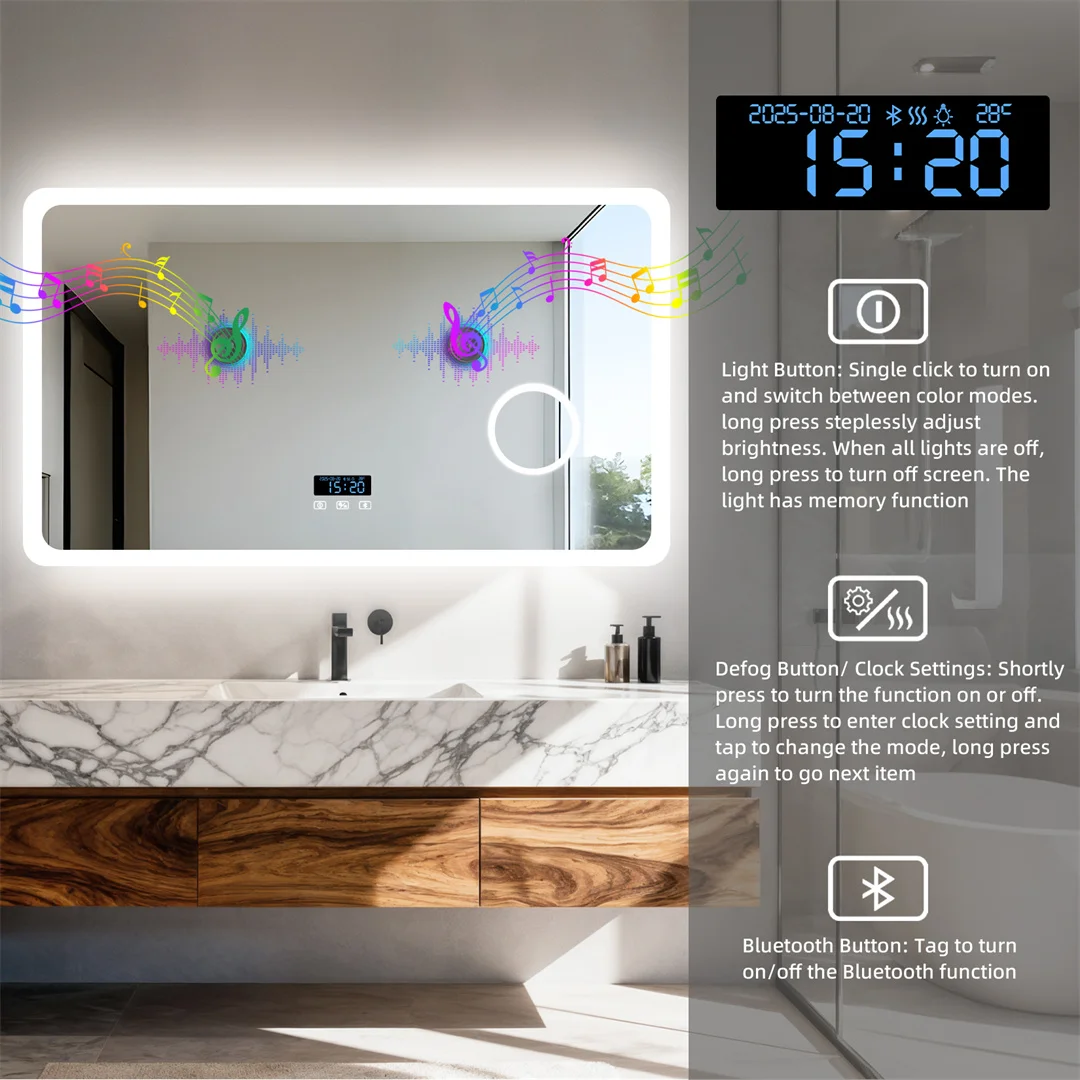 

Зеркало для ванной LUVODI с Bluetooth, настенное, со светодиодной подсветкой, увеличением 3X, регулируемой яркостью и функцией антизапотевания, для дома и отеля