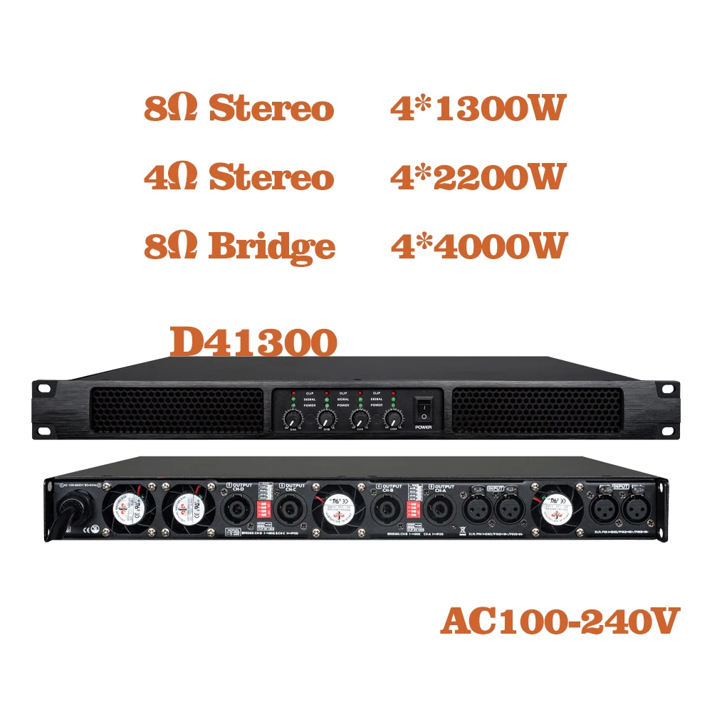 D41300 Digital Audio Power Amplifier Professional 4 Channels Class D Preamplifier DJ Audio Sound Amplifier Processor System