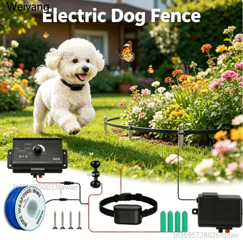 Système de clôture électrique pour animaux de compagnie, installation encastrée et hors sol disponible, système de confinement de 1/2 acre, kit de collier de dressage anti-évasion pour chien avec fonction de choc