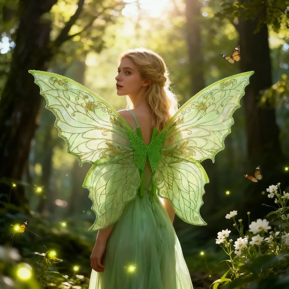 Neue Prinzessin Engelsflügel Funkelnde Feenflügel Organza Elfen-Cosplay-Flügel für Frauen und Mädchen – Detail 10
