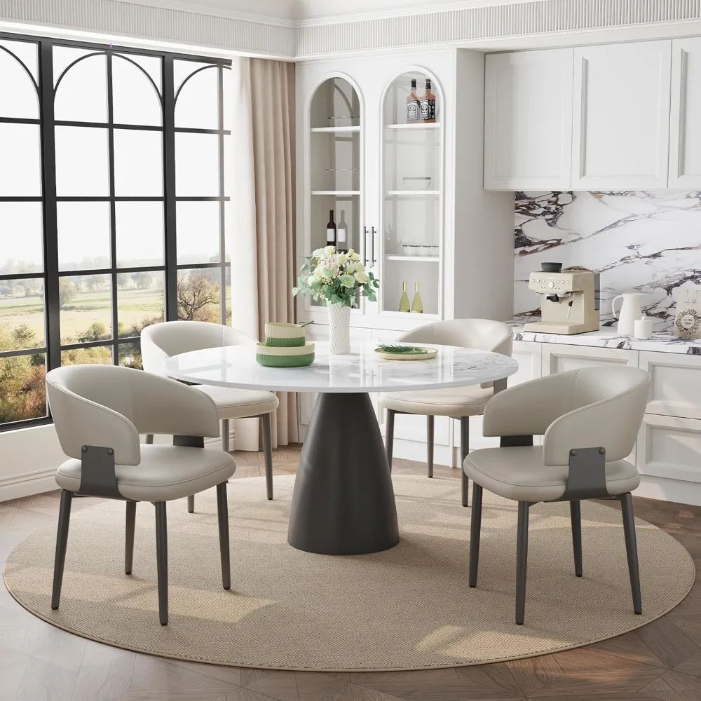 ชุดเก้าอี้รับประทานอาหารสมัยใหม่ 2 ตัว เก้าอี้ครัวหุ้มหนังเทียมพร้อมพนักพิงโค้งและขาโลหะ เก้าอี้สไตล์กลางศตวรรษ