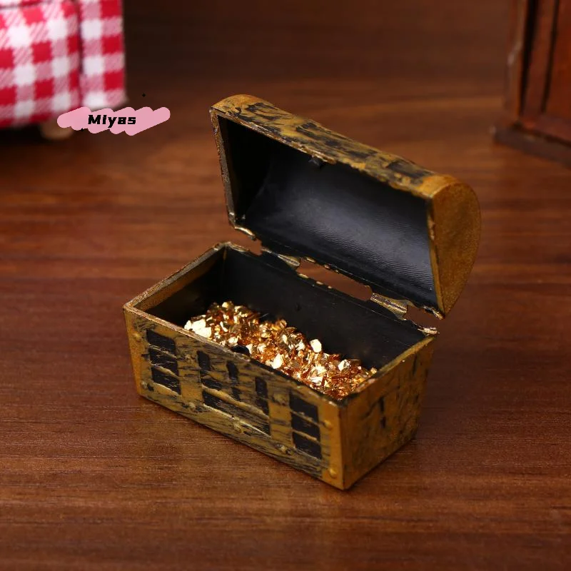 1Set Dollhouse Miniature Treasure Box 1/12 Mini Simulation Pirate Treasure Chest Ingot Gold Bar Model Doll House Decor Accessory