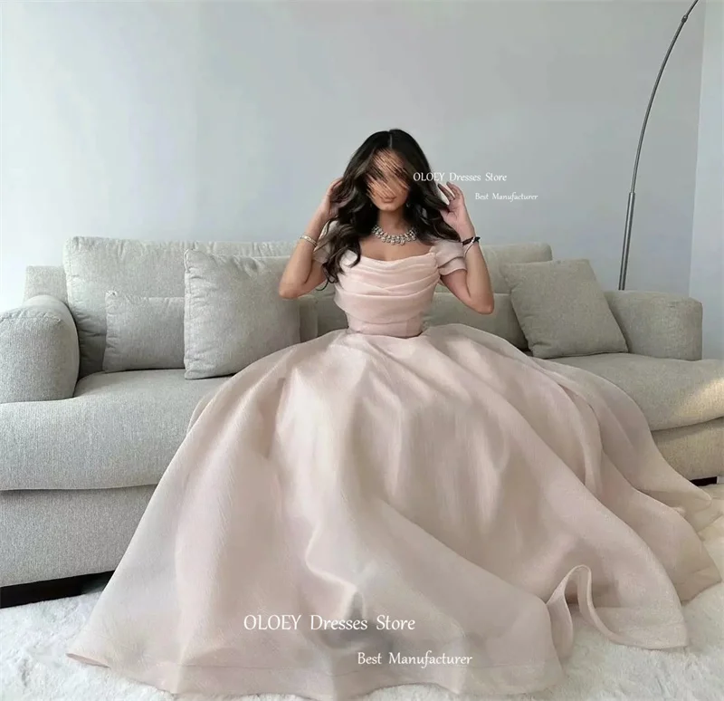 OlOEY Saudi Arabic Women Fuschia Organza Silk Dresses Off the Shoulder Floor Length Prom Gowns Long Customised Formal Party